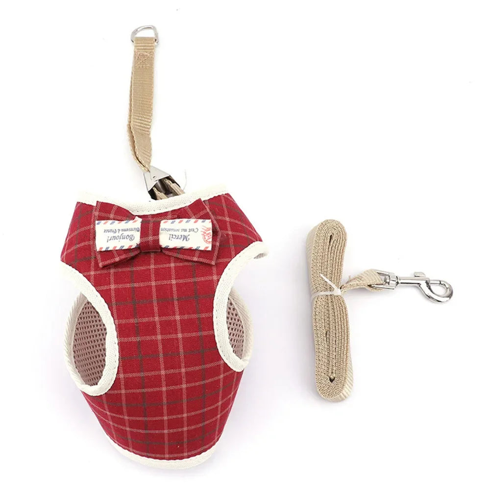 Breathable Nylon Cat Harness and Leash Set with Bow Detail