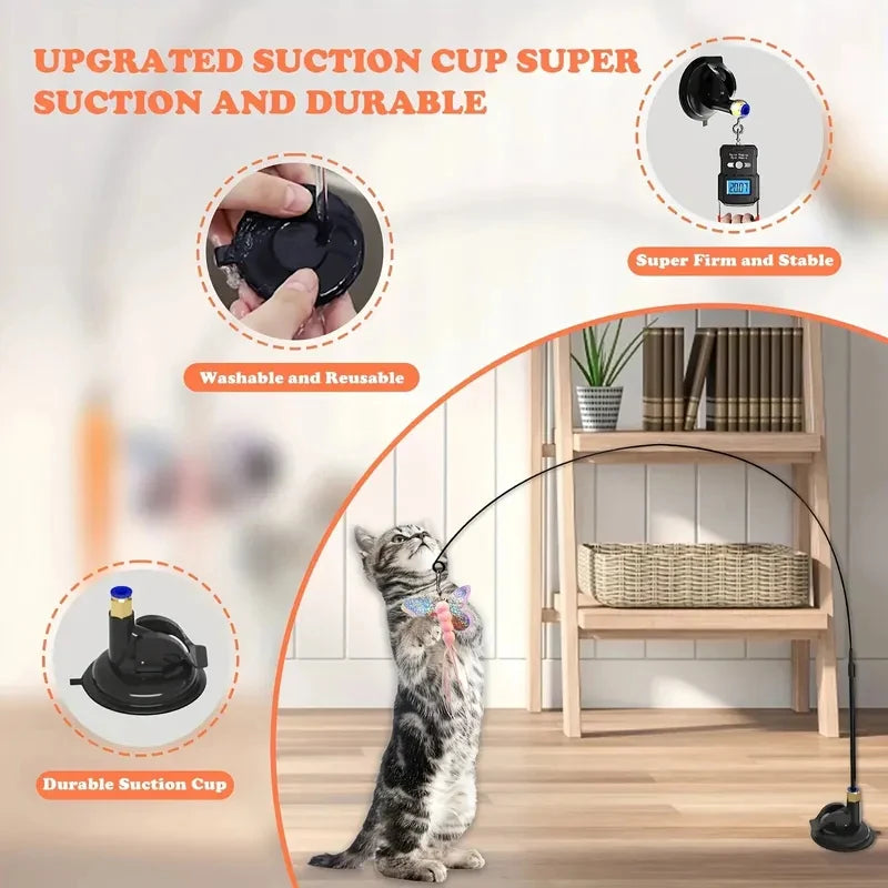 Interactive Cat Feather Wand Toy with Bell and Suction Cup