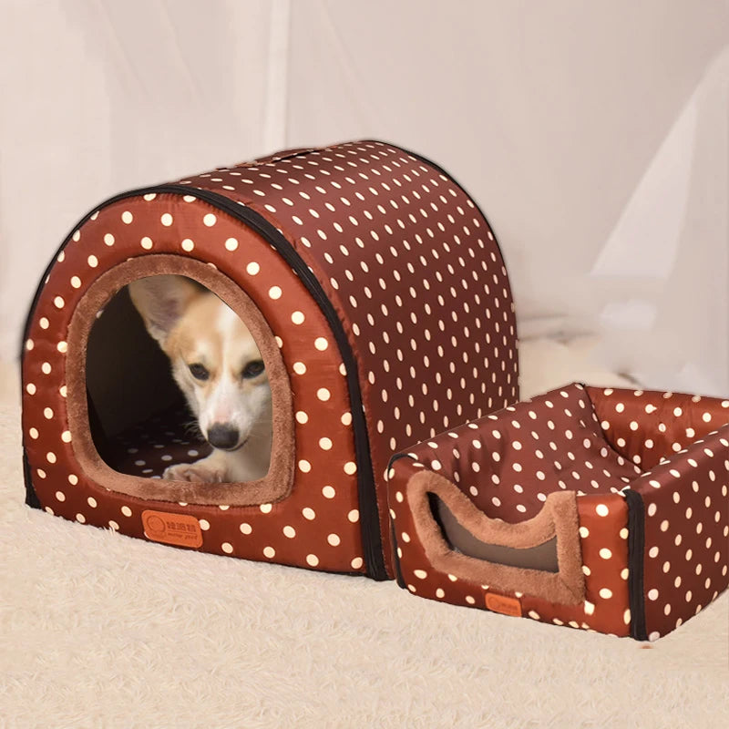 Star Print Foldable Pet House - Warm Cat and Dog Bed