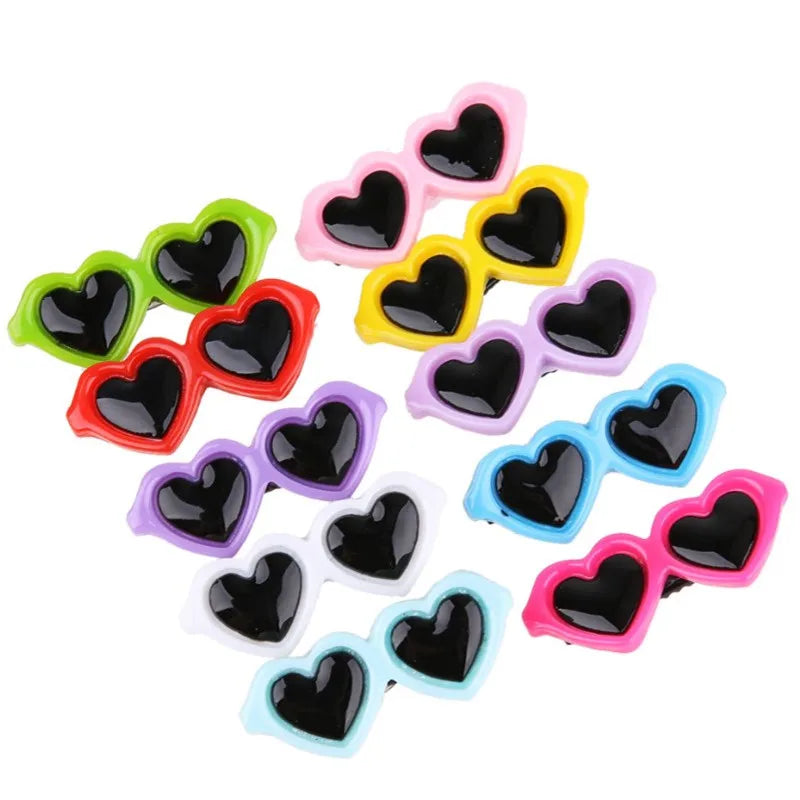Cute Heart Sunglasses Pet Hair Clips for Dogs and Cats - 1pc/2pcs