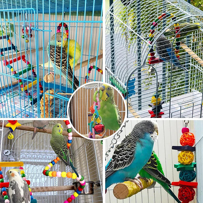 7-Piece Wooden Parrot Toy Set with Swing and Bells