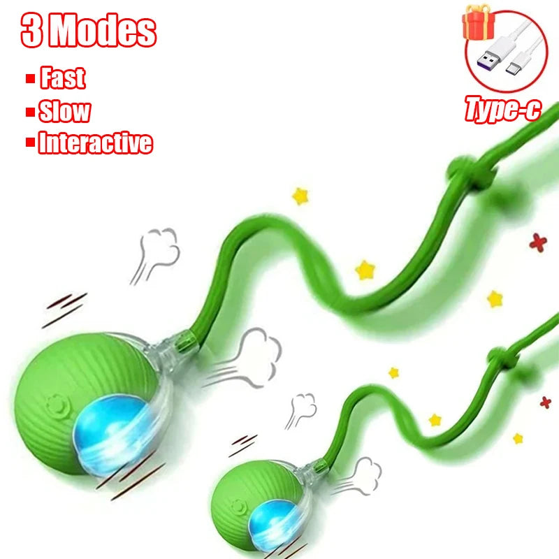 Rechargeable Rolling Cat Ball Toy with Faux Tail