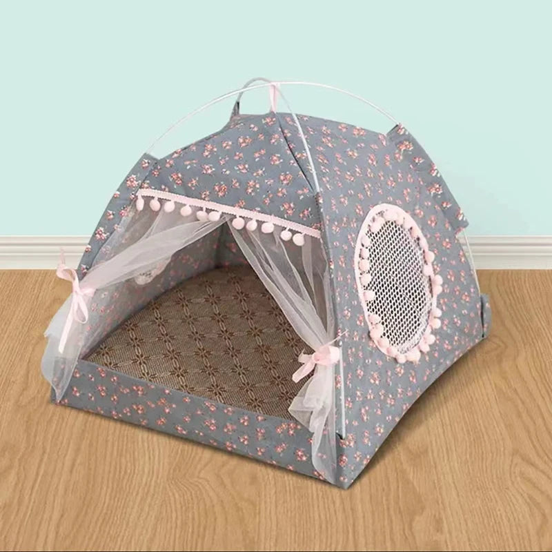 Semi-Enclosed Flower Cat Tent - All-Season Pet Nest