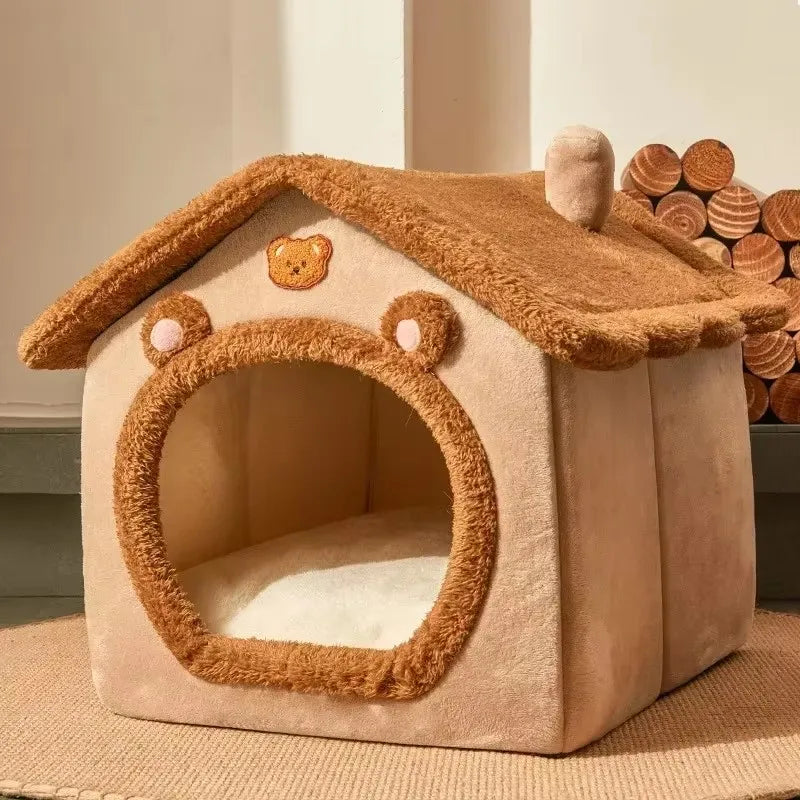 Foldable Dog House Kennel Bed - Warm Pet Cave Sofa