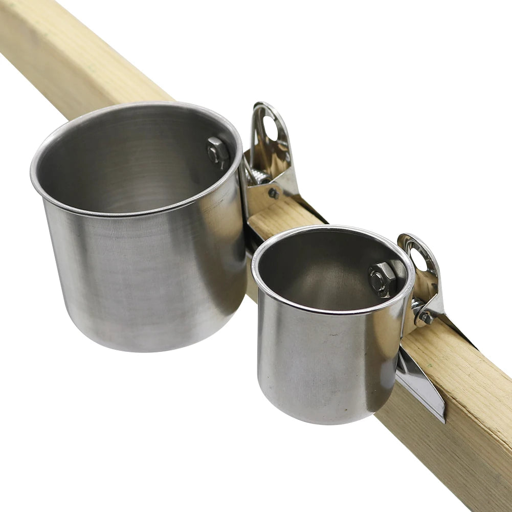 Stainless Steel Bird Feeding Cup with Cage Clip
