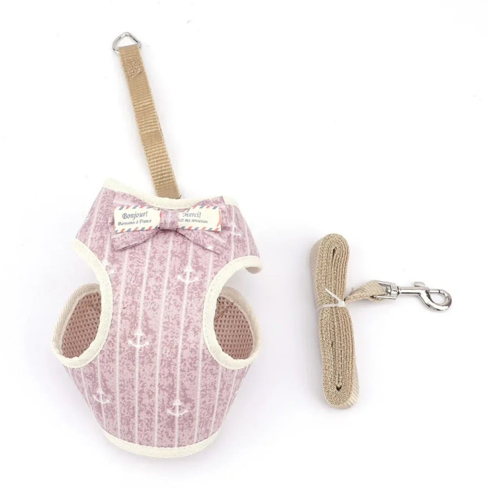 Breathable Nylon Cat Harness and Leash Set with Bow Detail
