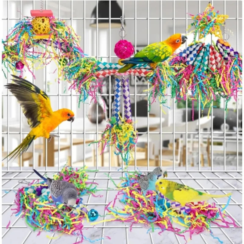Parrot Foraging Bite Toy Set with Woven Paper Tubes