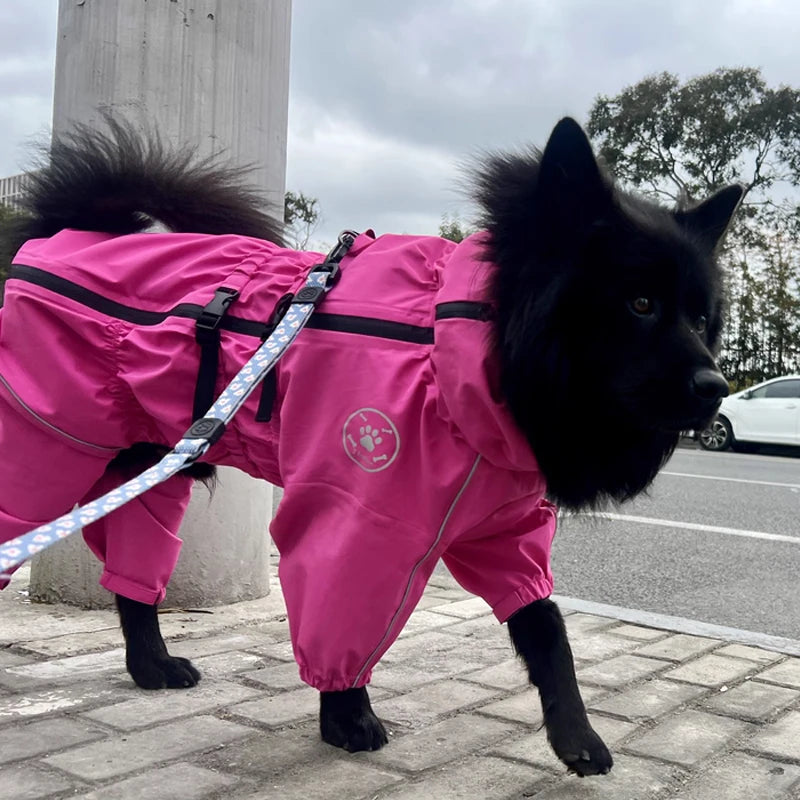 Reflective Waterproof Dog Raincoat - Large Dog Jumpsuit