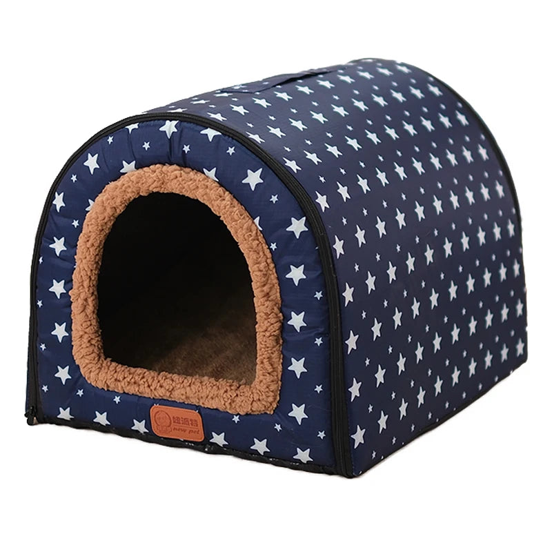 Star Print Foldable Pet House - Warm Cat and Dog Bed