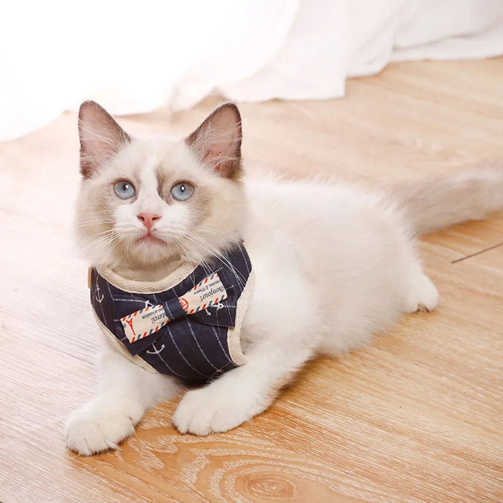 Breathable Nylon Cat Harness and Leash Set with Bow Detail
