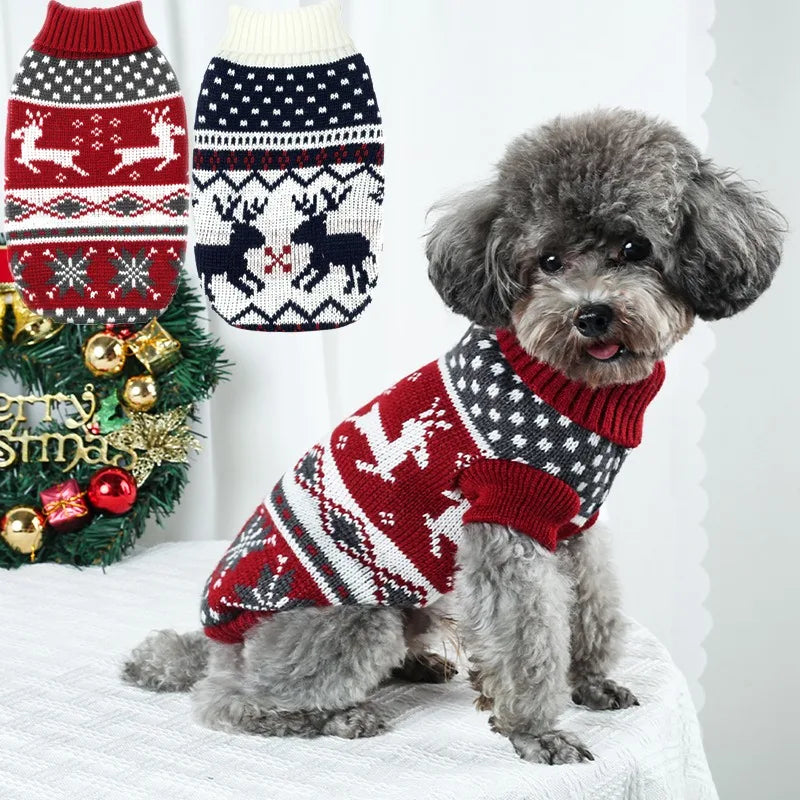 Christmas Knit Dog Sweater - Deer Holiday Costume