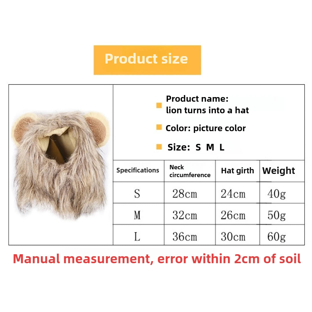 Washable Lion Mane Pet Wig - Dog and Cat Costume