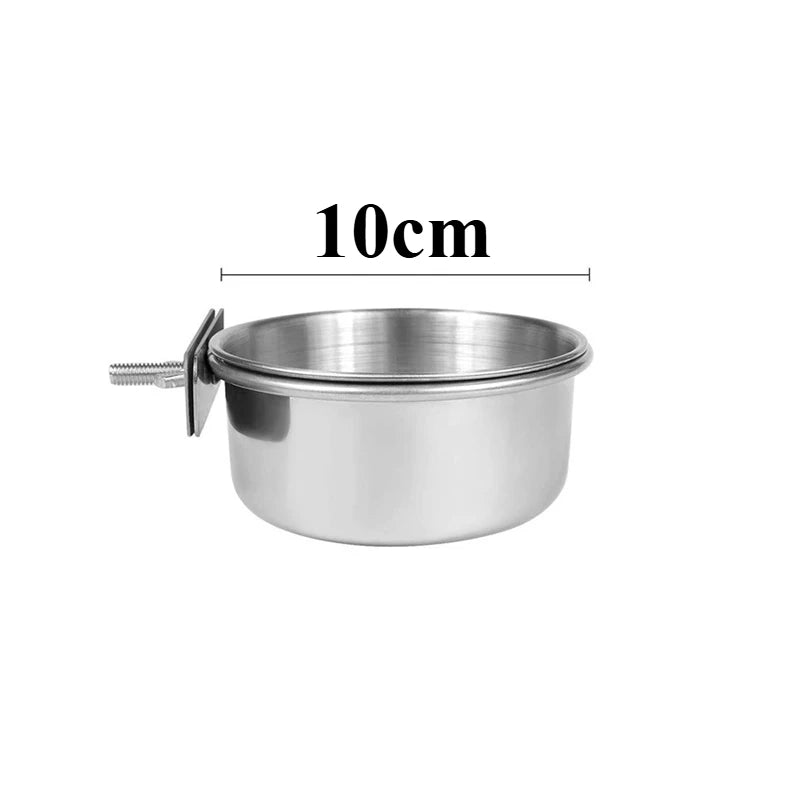 Stainless Steel Parrot Food and Water Bowl with Clamp