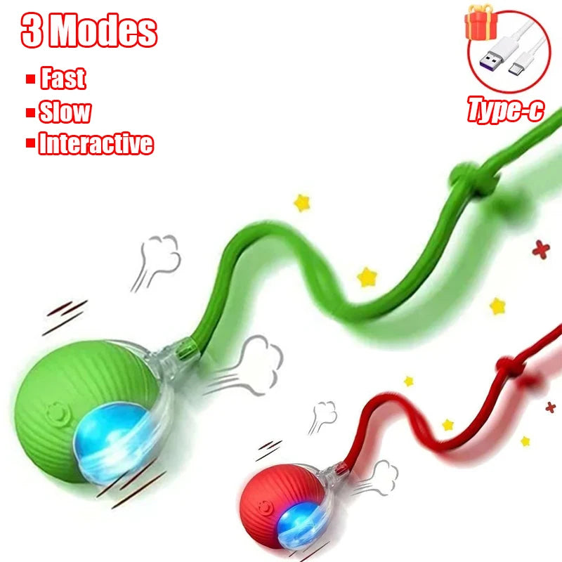 Rechargeable Rolling Cat Ball Toy with Faux Tail