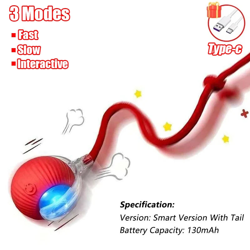 Rechargeable Rolling Cat Ball Toy with Faux Tail